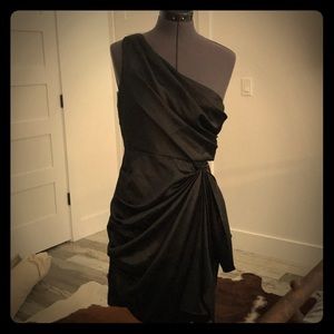 Single shoulder little black drape dress